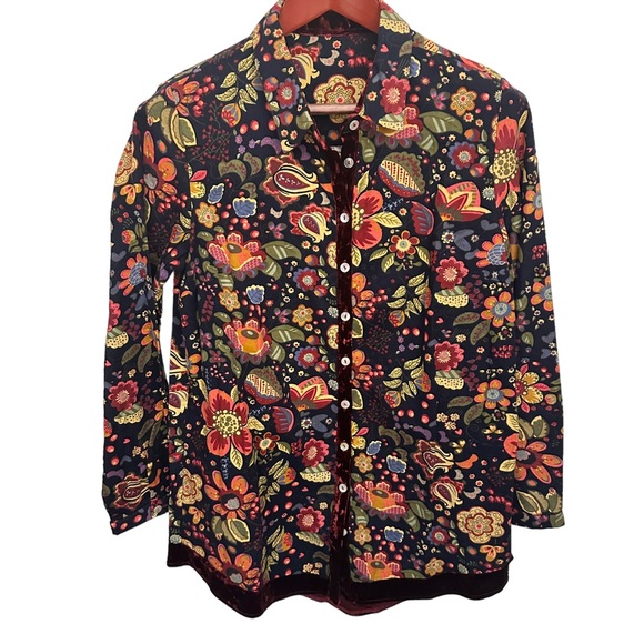 Amanda Blue Velvet Trimmed Shirt M - Picture 2 of 6